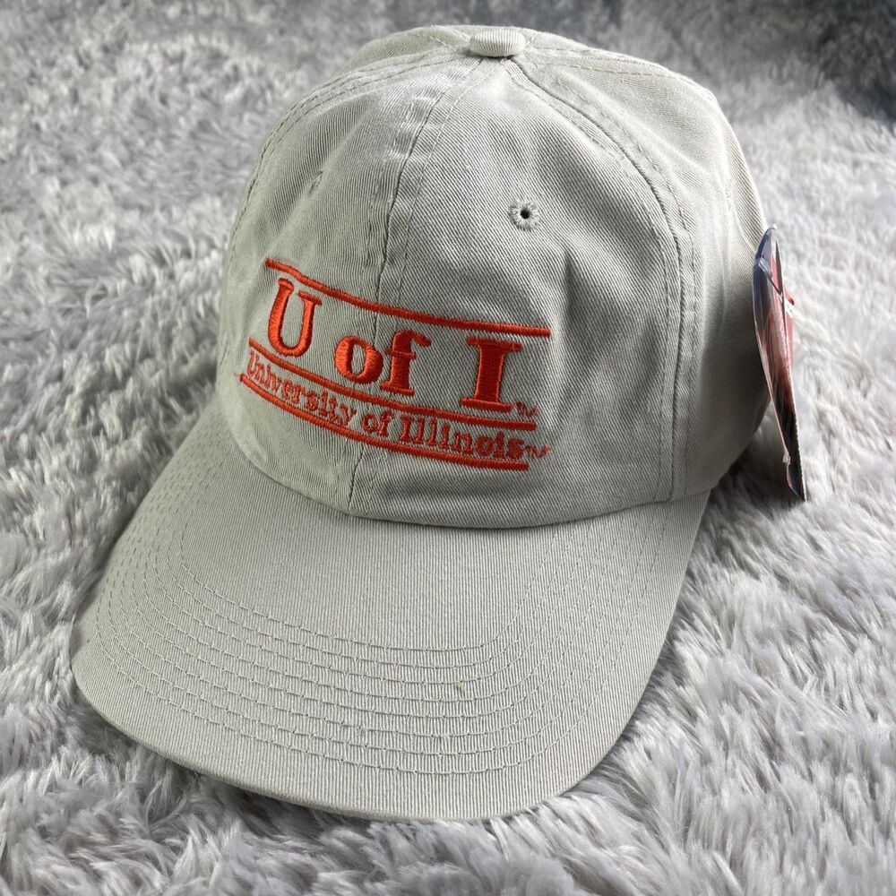 Vintage Illinois Fighting Illini Hat Cap Beige Orange 7-1/4 Split Bar The Game